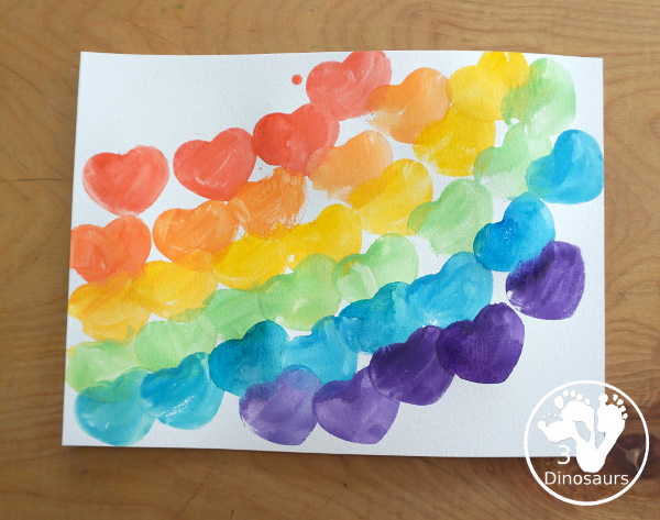 Rainbow Heart Watercolor Painting - a fun heart shape cookie cutter painting you can do with kids. - 3Dinosaurs.com