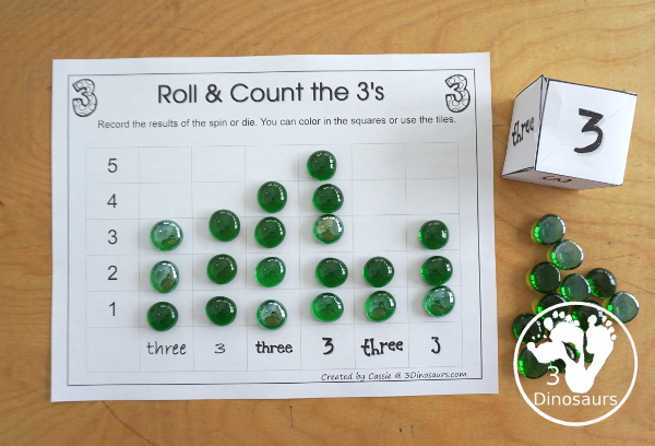 Free Romping and Roaring Number 3 Pack - with number 3 worksheets, number 3 puzzles, number 3 handwriting, number 3 dot marker worksheets and more for PreK and kindergarten age kids with a frog theme.  - 3Dinosaurs.com