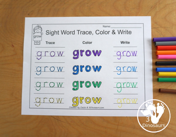 Free Romping & Roaring Third Grade Sight Words Packs Set 4: Full, Got, Grow, Hold - 6 pages of activities for each third Grade sight words: full, got, grow, hold. These are great for easy to use learning centers - 3Dinosaurs.com