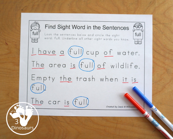 Free Romping & Roaring Third Grade Sight Words Packs Set 4: Full, Got, Grow, Hold - 6 pages of activities for each third Grade sight words: full, got, grow, hold. These are great for easy to use learning centers - 3Dinosaurs.com