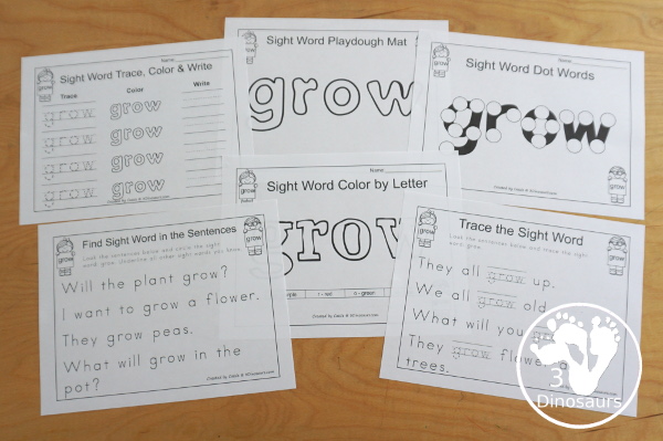 Free Romping & Roaring Third Grade Sight Words Packs Set 4: Full, Got, Grow, Hold - 6 pages of activities for each third Grade sight words: full, got, grow, hold. These are great for easy to use learning centers - 3Dinosaurs.com