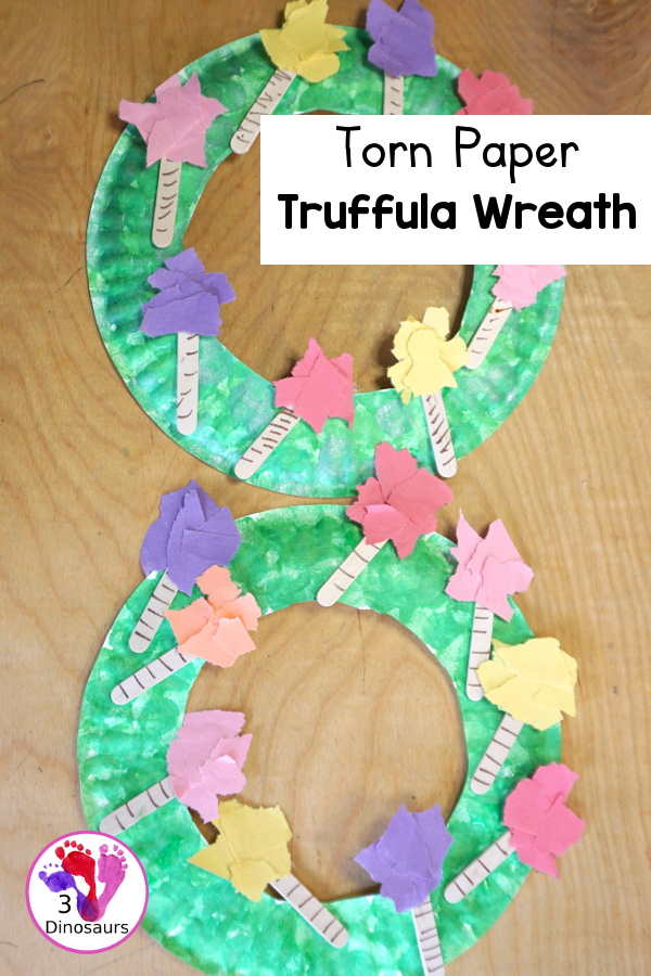 Torn Paper Truffula Tree Wreath Craft - is a fun wreath to make with Truffula trees and loads of fun to make with the Lorax. - 3Dinosaurs.com