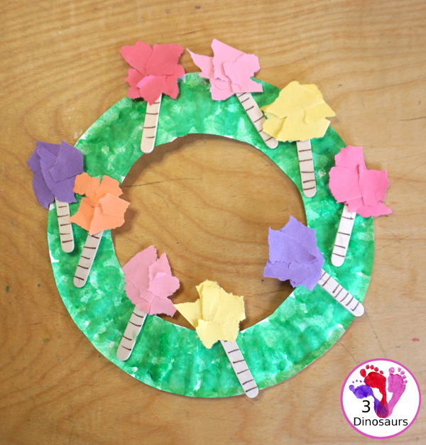 Torn Paper Truffula Tree Wreath Craft - is a fun wreath to make with Truffula trees and loads of fun to make with the Lorax. - 3Dinosaurs.com