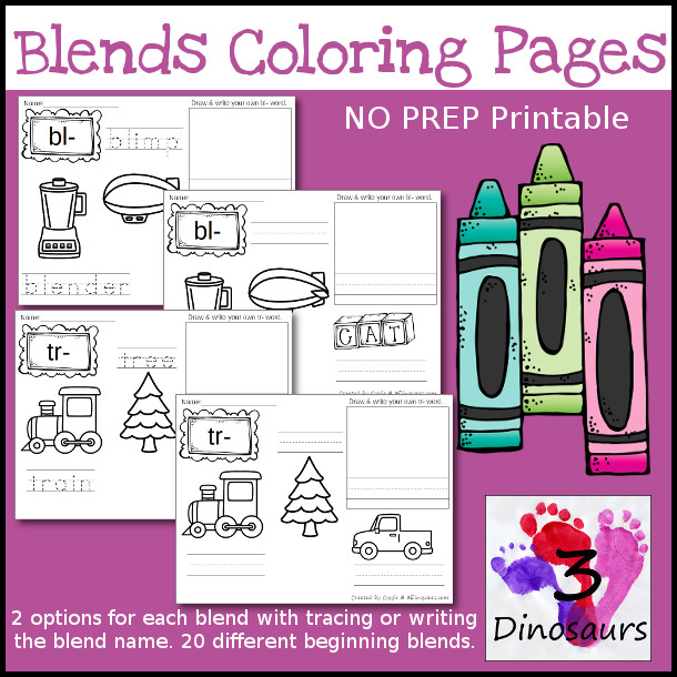 Blends Coloring Pages have the following blends: bl-, br-, cl-, cr-, fl-, fr--, gr-, gl-, pl-, pr-, sc-, sk-,sl-, sm-, sn-, sp-, st-, sw-, tr- - 3Dinosaurs.com