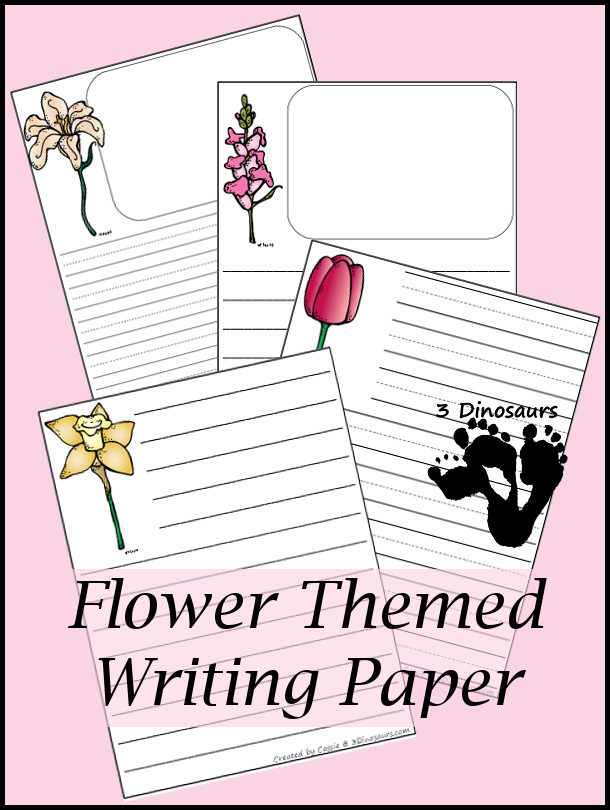 Free Flower Themed Writing Paper Printable - 3Dinosaurs.com