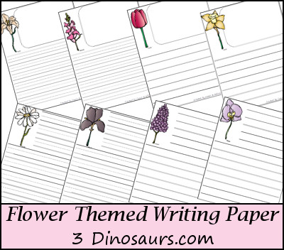 Free Flower Themed Writing Paper Printable - 3Dinosaurs.com