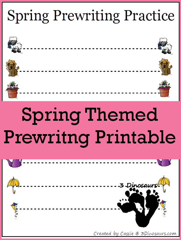 Free Spring Theme Prewriting Printable - 3Dinosaurs.com