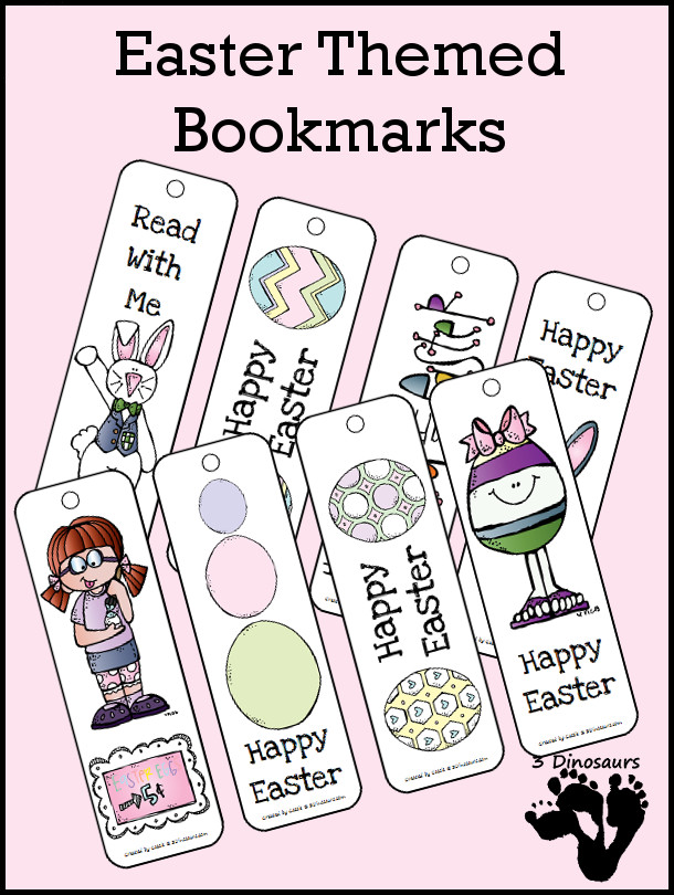 Free Easter Themed Bookmarks - 2 pages of printables with 8 bookmarks - 3Dinosaurs.com