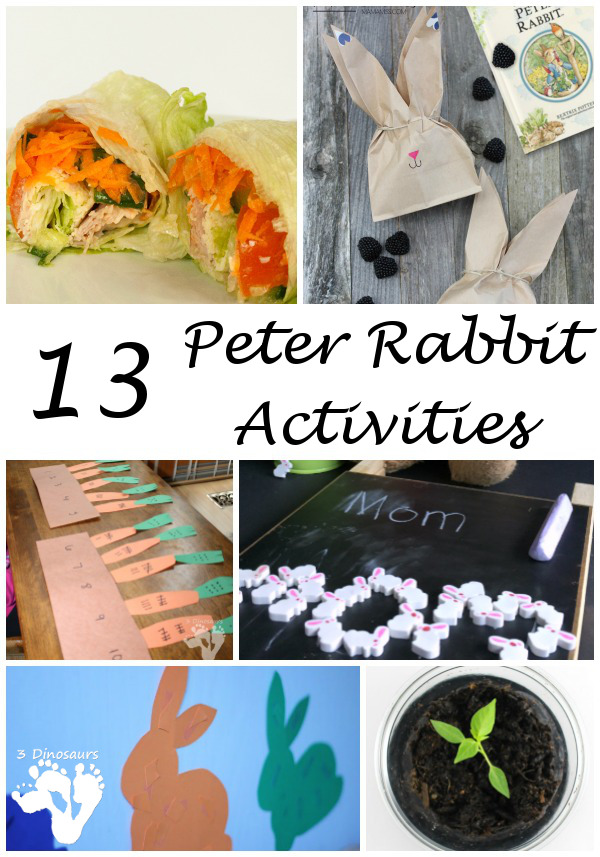 13 Peter Rabbit Activities - Virtual Book Club Activities - abc, name activities, numbers, science, cooking, sensory, color, and fine motor - 3Dinosaurs.com
