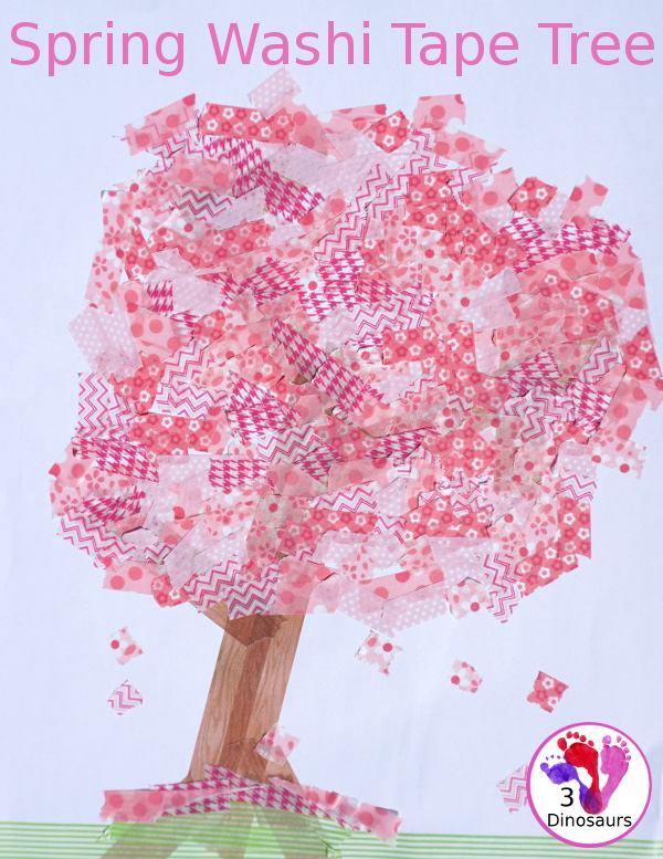 Spring Themed Washi Tape Tree is a great fine motor craft that kids can make - 3Dinosaurs.com