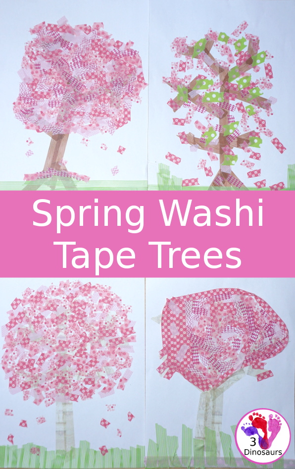 Spring Themed Washi Tape Tree is a great fine motor craft that kids can make - 3Dinosaurs.com