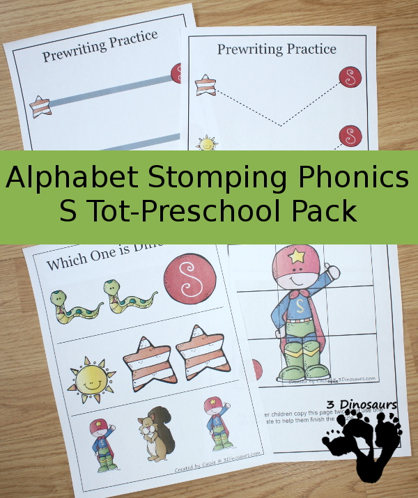 Free Alphabet Stomping Phonics S Tot-Preschool Pack - 20 pages of printables - 3Dinosaurs.com