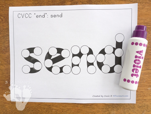 Free CVCC Word Family Dot Marker: -AND, -END, -IND, & -OND - 3Dinosaurs.com