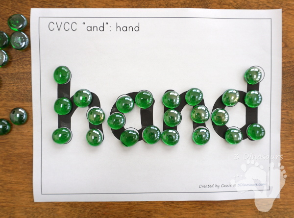 Free CVCC Word Family Dot Marker: -AND, -END, -IND, & -OND - 3Dinosaurs.com