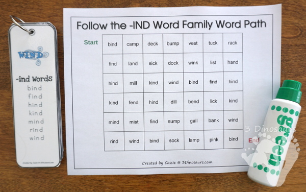 Free CVCC Word Family Word Paths: AND, END, IND, & OND - 3Dinosaurs.com