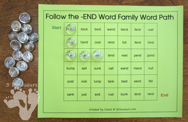 Free CVCC Word Family Word Paths: AND, END, IND, & OND - 3Dinosaurs.com