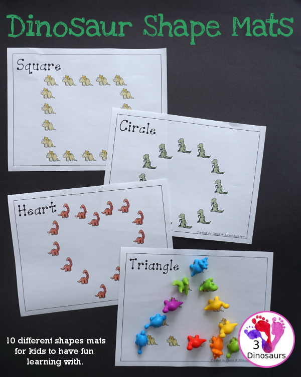 Free Fun Hands-On Dinosaur Shape Mats - 10 shape mats for kids to learn their shapes with - 3Dinosaurs.com