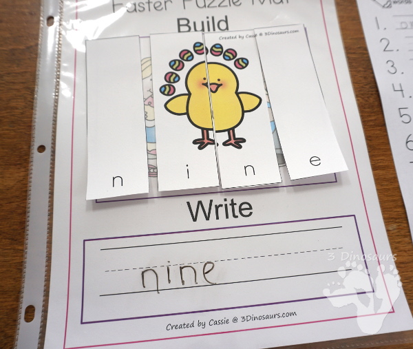 Free Hands-On Learning With Easter Themed Number Word Puzzles - numbers 0 to 10 word puzzles for kids to do hands-on spelling - 3Dinosaurs.com #handsonlearning #easterprintablesforkids #printablesforkids