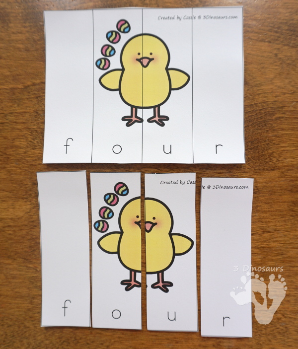 Free Hands-On Learning With Easter Themed Number Word Puzzles - numbers 0 to 10 word puzzles for kids to do hands-on spelling - 3Dinosaurs.com #handsonlearning #easterprintablesforkids #printablesforkids