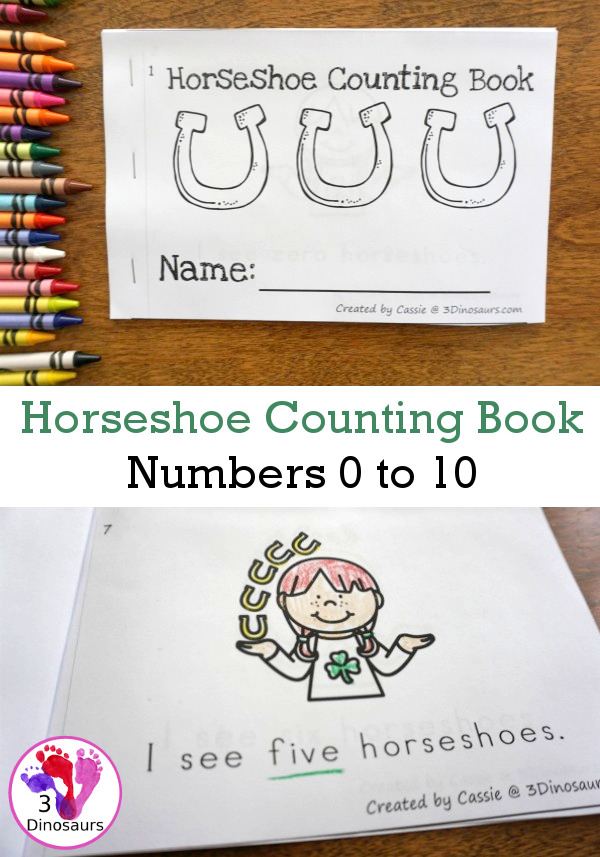 Free Horseshoe Number Counting Book For Kids - easy number book that counts from 0 to 10 - 3Dinosaurs.com