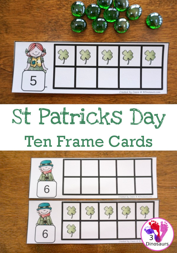 Free Hands-On St Patrick's Day Ten Frame Cards - Work on numbers 1 to 10 with two sets of cards - 3Dinosaurs.com