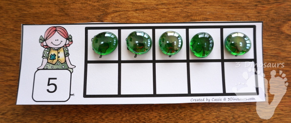 Free Hands-On St Patrick's Day Ten Frame Cards - Work on numbers 1 to 10 with two sets of cards - 3Dinosaurs.com