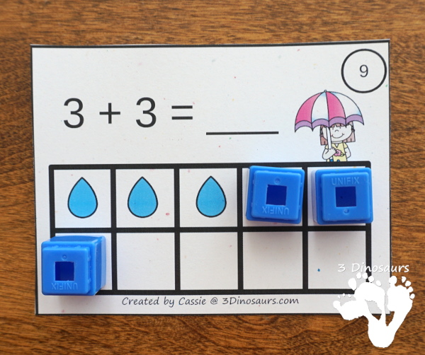Free Easy To Use Raindrop Ten Frame Addition - work on addition 1 to 10 with 2 types of ten frame cards and matching worksheet  - 3Dinosaurs.com