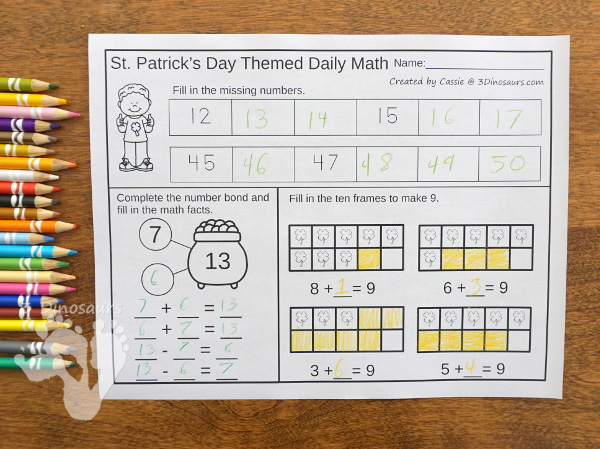 No-Prep St Patrick's Day No-Prep Math: Addition & Subtraction or Multiplication & Division - 30 pages in each set with review sheets at the end all in a St. Patrick's Day theme with no cutting or prep work needed - 3Dinosaurs.com