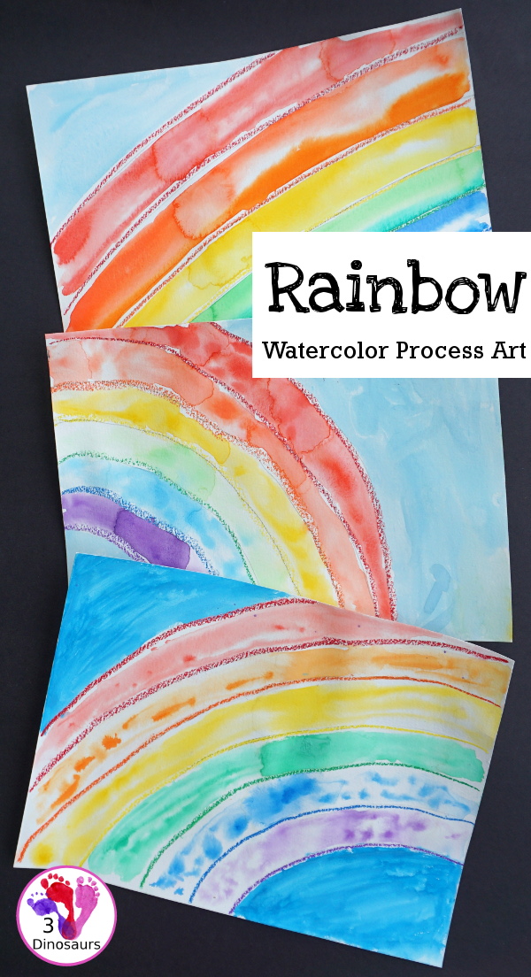 Watercolor Rainbow Process Art - kids can great creative and explore how water spreads things out with this craft for St. Patricks Day or springtime  - 3Dinosaurs.com