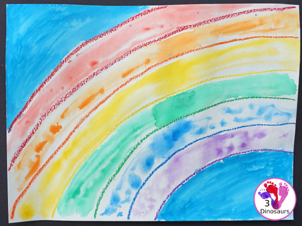 Watercolor Rainbow Process Art - kids can great creative and explore how water spreads things out with this craft for St. Patricks Day or springtime  - 3Dinosaurs.com