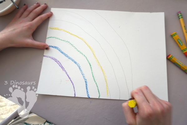 Watercolor Rainbow Process Art - kids can great creative and explore how water spreads things out with this craft for St. Patricks Day or springtime  - 3Dinosaurs.com