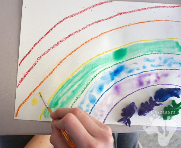 Watercolor Rainbow Process Art - kids can great creative and explore how water spreads things out with this craft for St. Patricks Day or springtime  - 3Dinosaurs.com