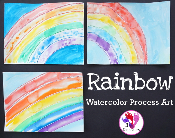 Watercolor Rainbow Process Art - kids can great creative and explore how water spreads things out with this craft for St. Patricks Day or springtime  - 3Dinosaurs.com