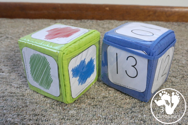 Free Color Themed Gross Motor Dice - with 9 gross motor movements for kids to do with a color code and 4 different sheets to use with the color theme dice - 3Dinosaurs.com