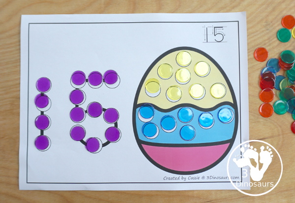 Easter Dot the Number Count the Number - this is a fun counting activity with Easter eggs and dot markers that works on numbers 0 to 20 with color or black and white options - 3Dinosaurs.com #easter #dotmaker #doadot #numbers #counting  #kindergarten #prek