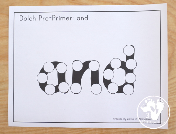 Free Preprimer Sight Word Dot Marker - all 40 dolch sight words with a single word per page with dot markers words for early learning to read - 3Dinosaurs.com