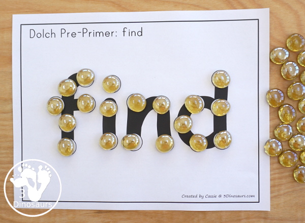 Free Preprimer Sight Word Dot Marker - all 40 dolch sight words with a single word per page with dot markers words for early learning to read - 3Dinosaurs.com