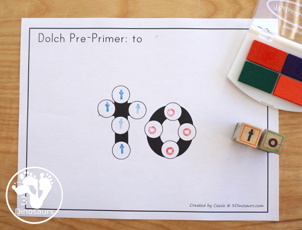 Free Preprimer Sight Word Dot Marker - all 40 dolch sight words with a single word per page with dot markers words for early learning to read - 3Dinosaurs.com