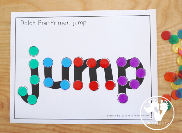 Free Preprimer Sight Word Dot Marker - all 40 dolch sight words with a single word per page with dot markers words for early learning to read - 3Dinosaurs.com