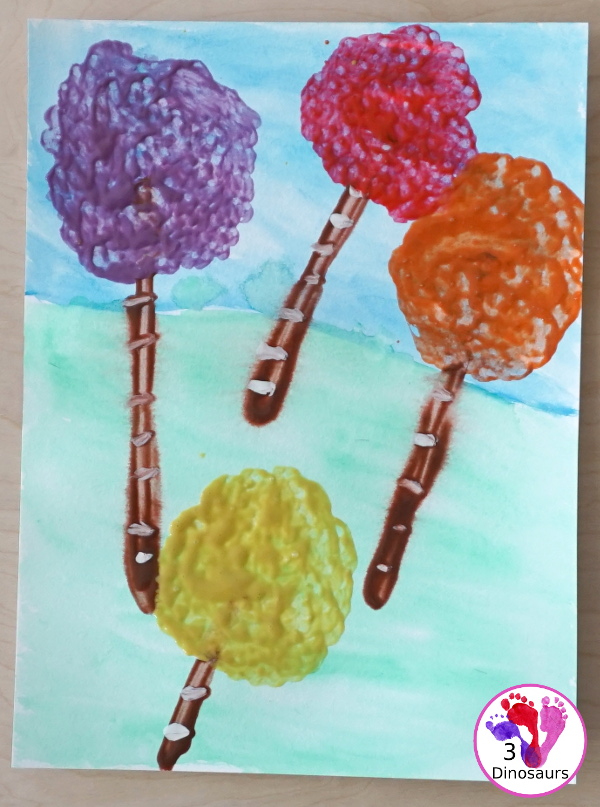 Q-Tip Painted: Truffula Tree -a fun painting project to go with the book the Lorax - 3Dinosaurs.com