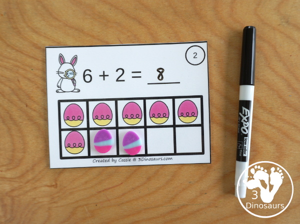 Free Easter Egg Ten Frame Addition Cards - with two addition ten frame cards and a recording sheet to use with kids - 3Dinosaurs.com - 3Dinosaurs.com