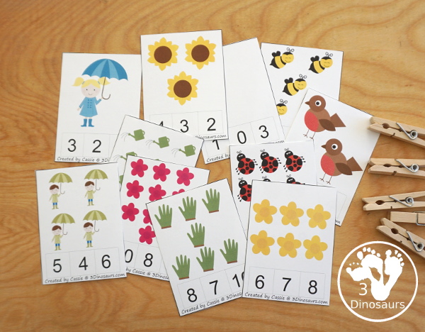 Free Spring printable - spring number clip cards from 1 to 10 - 3Dinosaurs.com