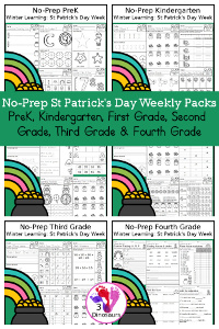 St. Patrick’s Day No-Prep Weekly Packs PreK to 4th Grade