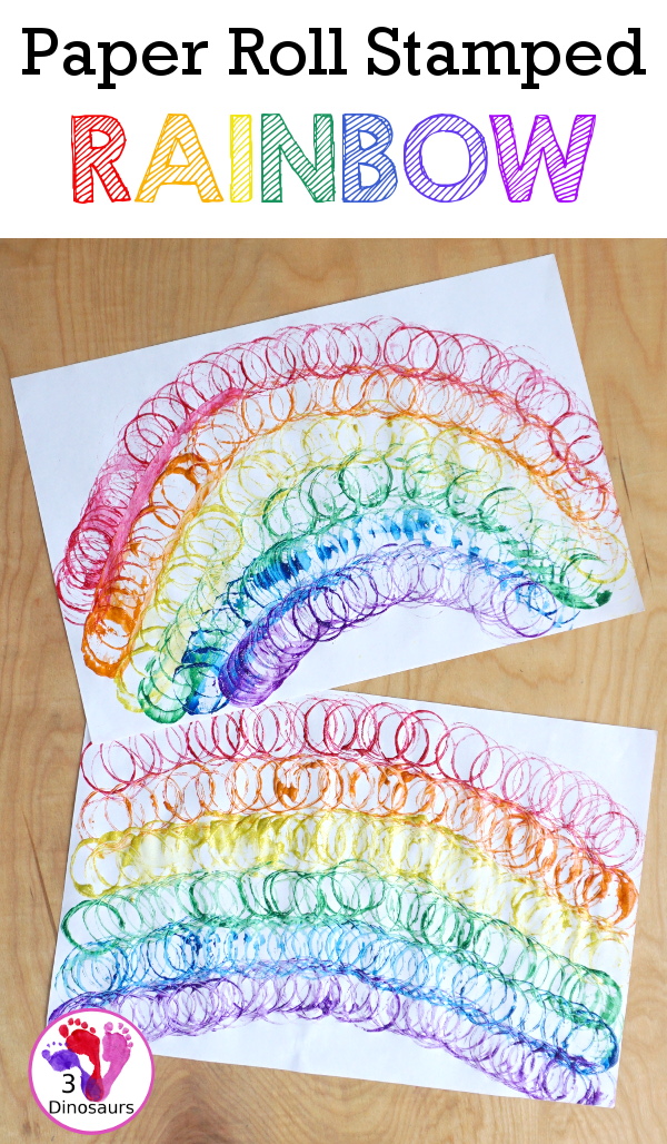 Paper Roll Rainbow Painting - a simple rainbow painted with paper rolls this is a great rainbow, spring and St. Patrick's Day craft - 3Dinosaurs.com
