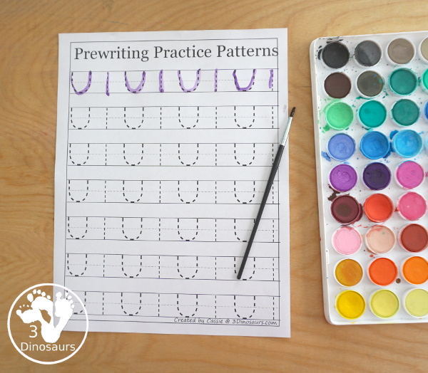 Free Prewriting Practice Patterns - Several pages of different prewriting stroke patterns to practice with prewriting skills - 3Dinosaurs.com