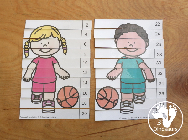 Free Basketball Skip Counting by 2 Puzzles - two skip counting puzzles for 2 to 20 and 22 to 40 for kids to learning skip counting by 2 - 3Dinosaurs.com