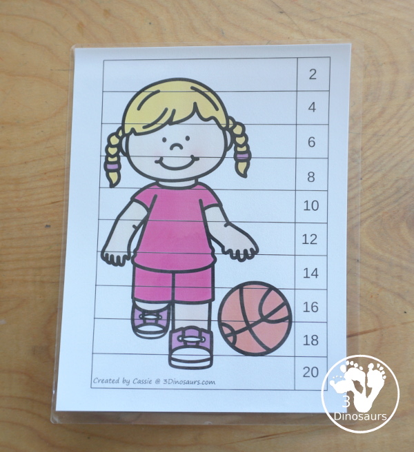 Free Basketball Skip Counting by 2 Puzzles - two skip counting puzzles for 2 to 20 and 22 to 40 for kids to learning skip counting by 2 - 3Dinosaurs.com