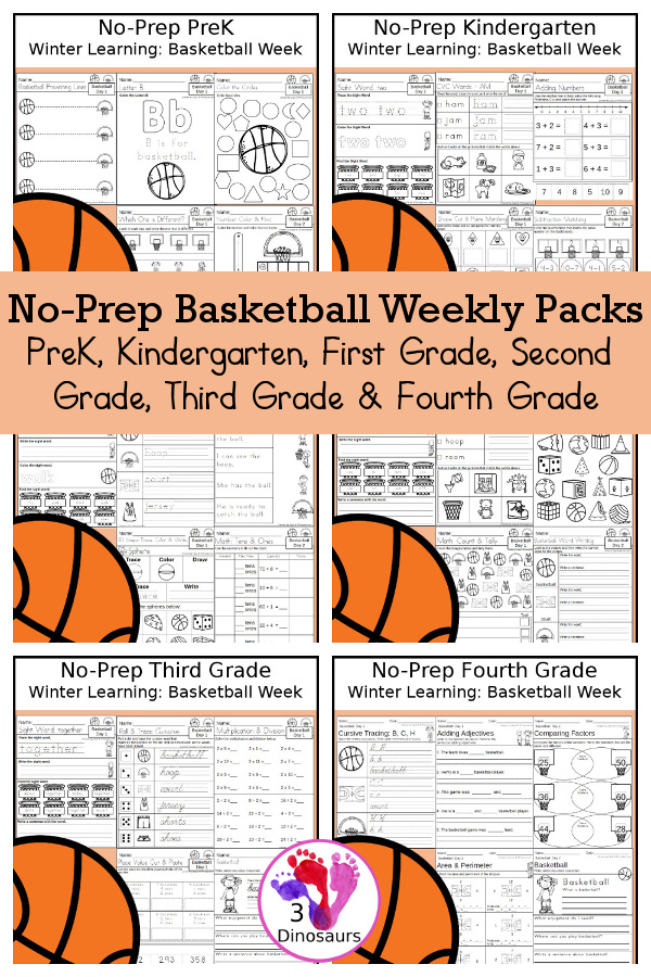 No-Prep Basketball Weekly Packs – Prek to Fourth Grade