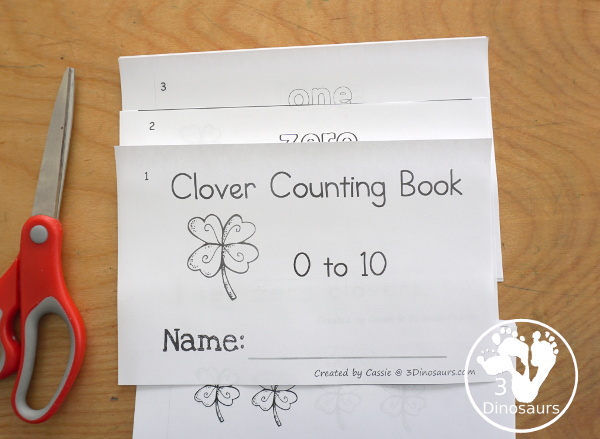 Free Clover Number Word Counting Book Printable - how to put the pages of the book together - 3Dinosaurs.com