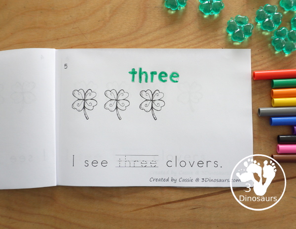 Free Clover Number Word Counting Book Printable - with numbers from - to 10 for tracing, coloring and counting clover - 3Dinosaurs.com